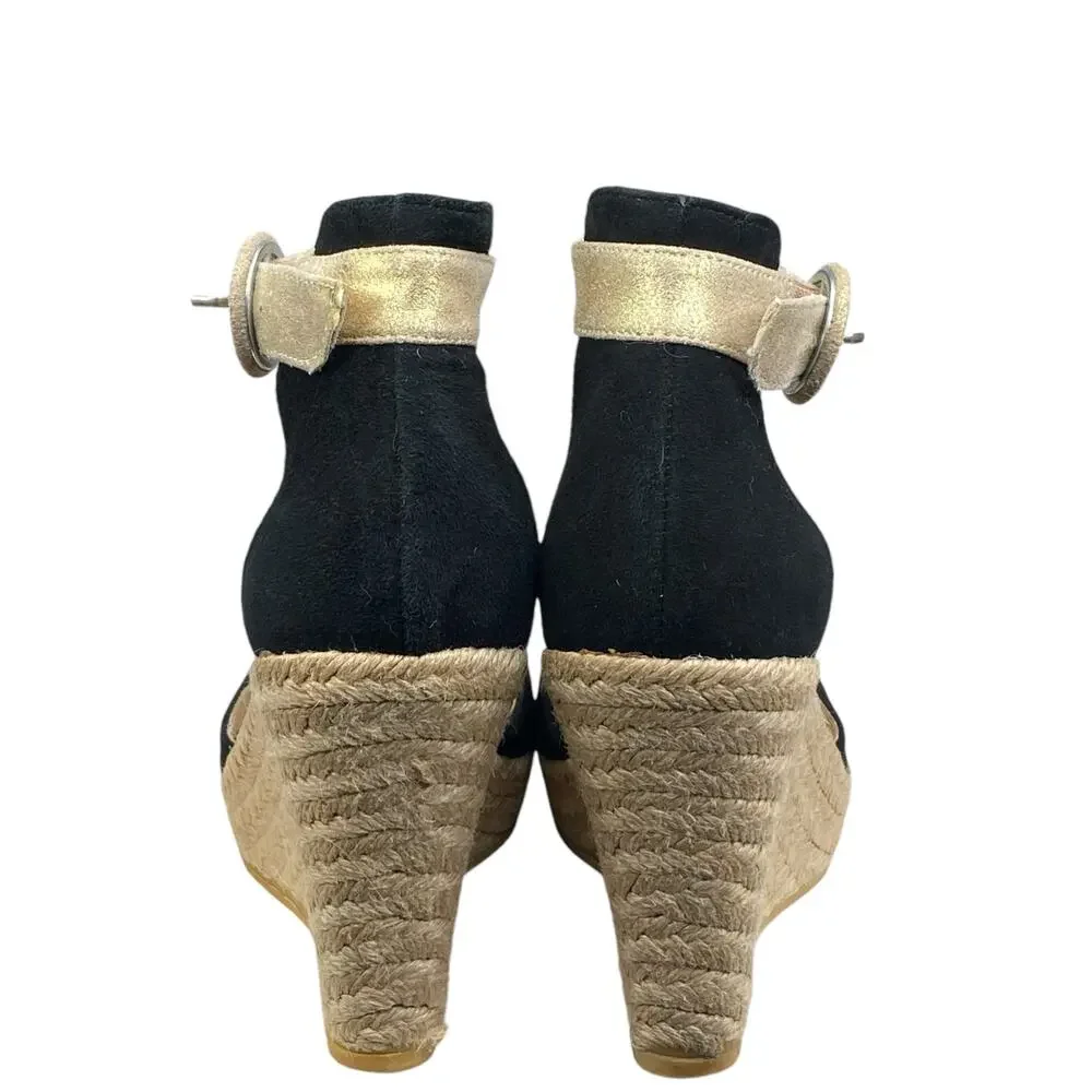 Toni Pons Caldes Black Gold Open Toe Espadrille Sandal Size 37 US 6.5 - Picture 8 of 12